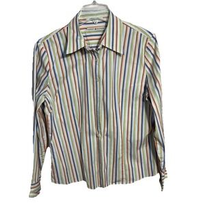 Tommy Hilfiger Size 14 Women's Blouse Multi Stripe Cotton Button Down Long Sleev